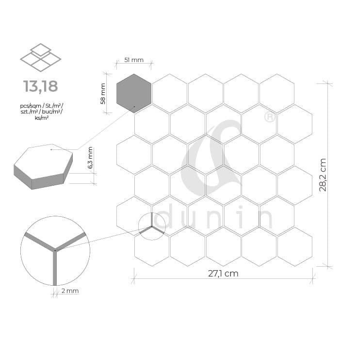 Carrelage Hexagone Noir 51 Mat - 6