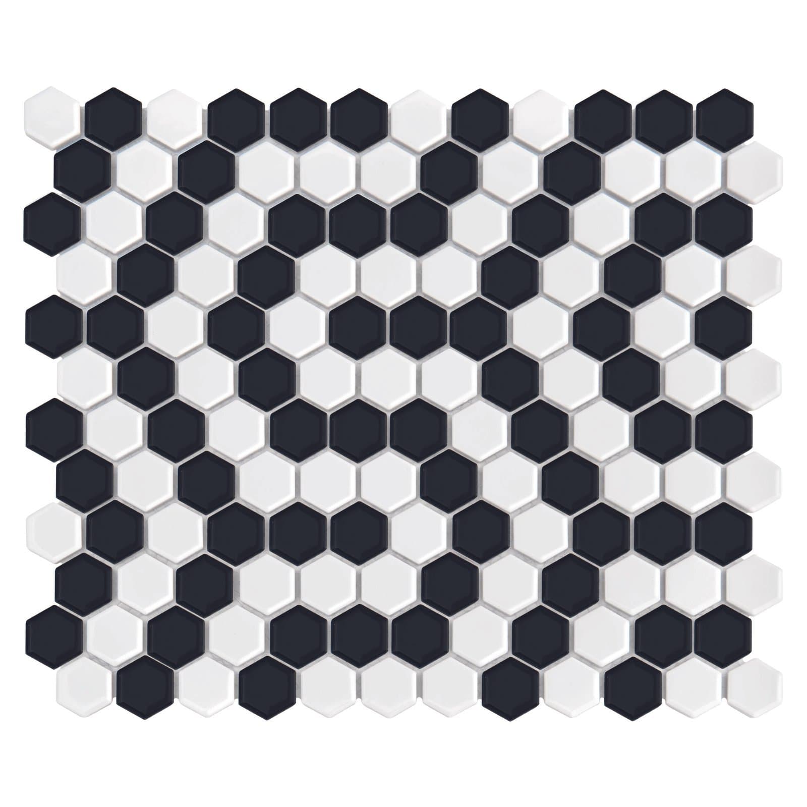 Mosaïque Mini Hexagone Noir et Blanc Corail