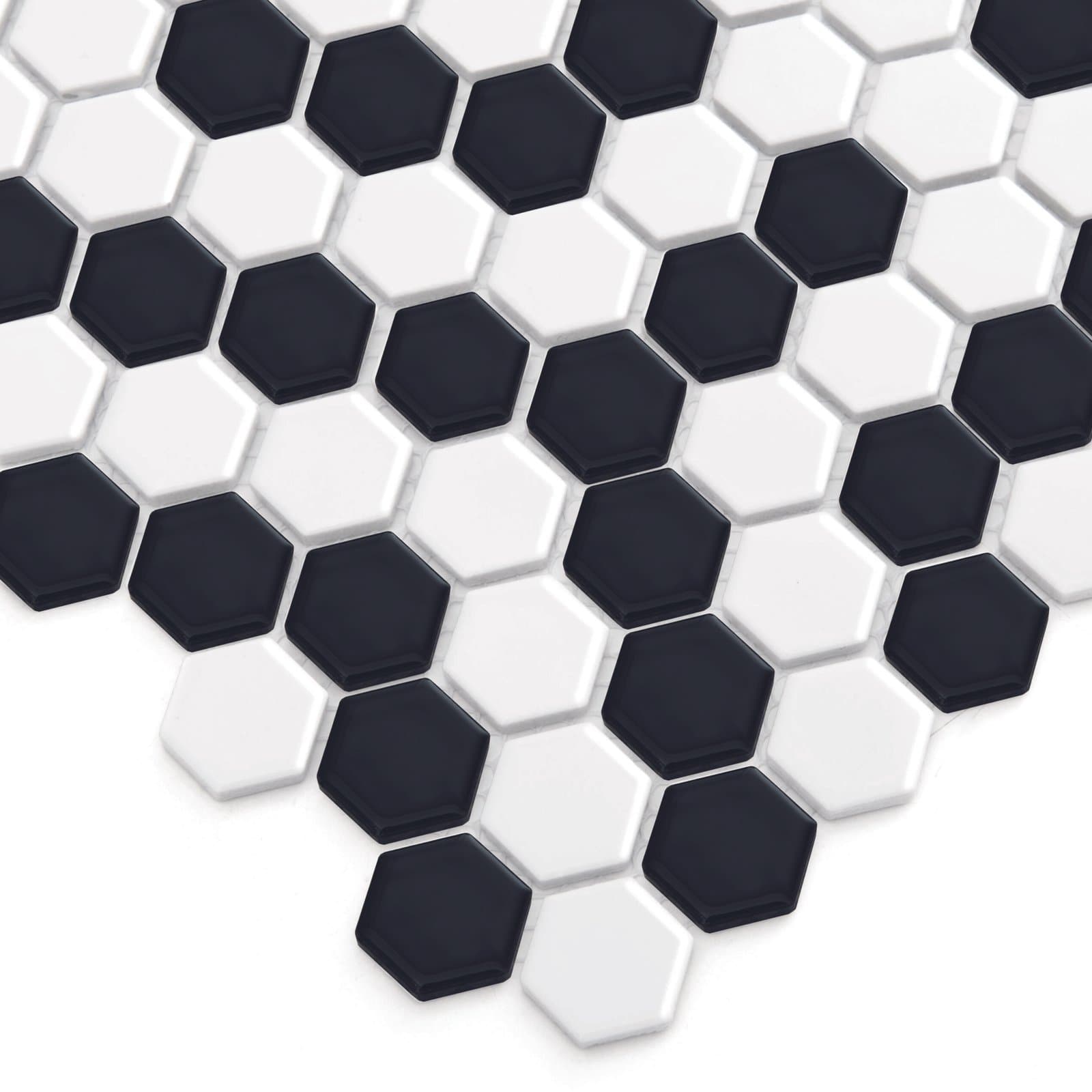 Mosaïque Mini Hexagone Noir Blanc Corail Premium Mat - 3