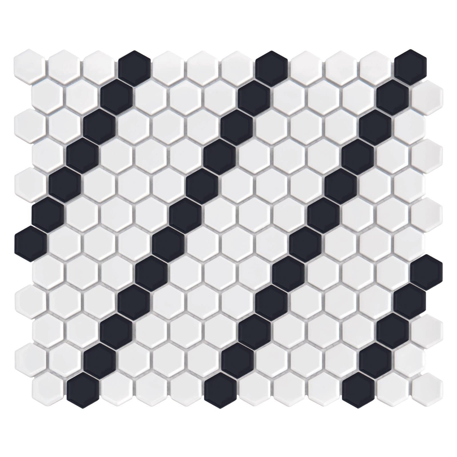 Mosaïque hexagonale Mini Hexagone Noir et Blanc Lean Premium mat