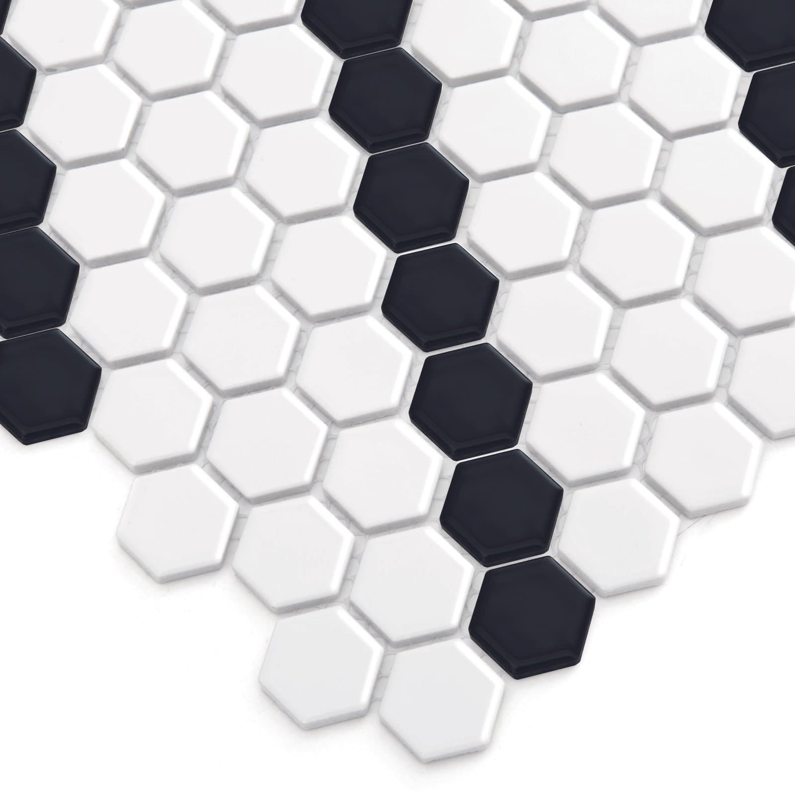 Mosaïque hexagonale Mini Hexagone Noir et Blanc Lean Premium mat - 3