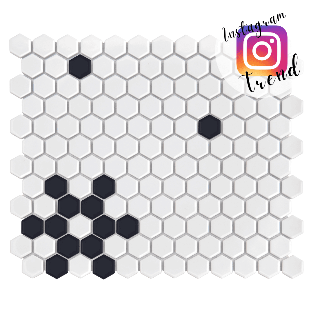 Mosaïque Mini Hexagone Noir et Blanc Neige