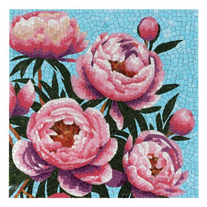 Mosaïque de verre Pivoines – 58×58 cm