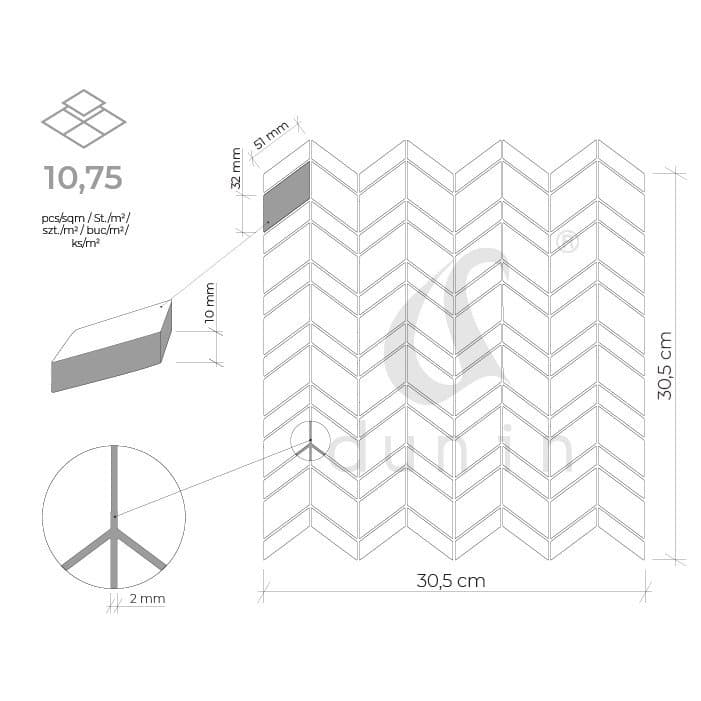 Mosaïque marbre chevron Blanc pur - 6