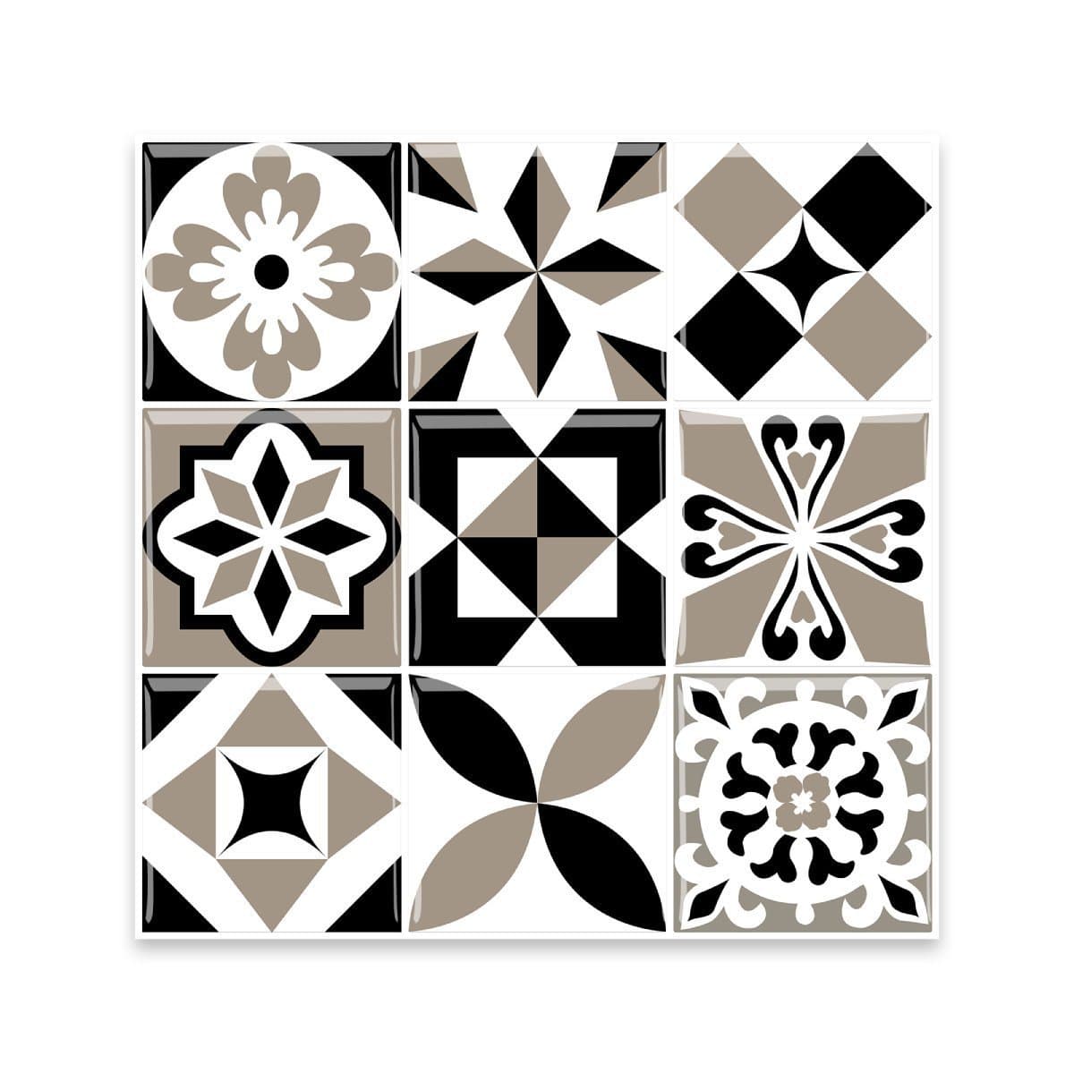 Lot de 20 Carreaux 3D Auto-Adhésifs couvrant 7,44 m²- Noir et Beige au Style Vintage