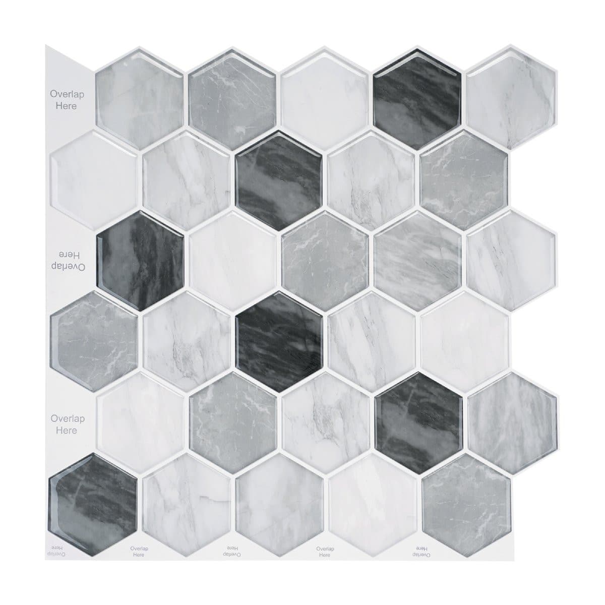 Lot de 20 Carreaux 3D Auto-Adhésifs couvrant 7,44 m²- Mosaïque Hexagonale Effet Marbre
