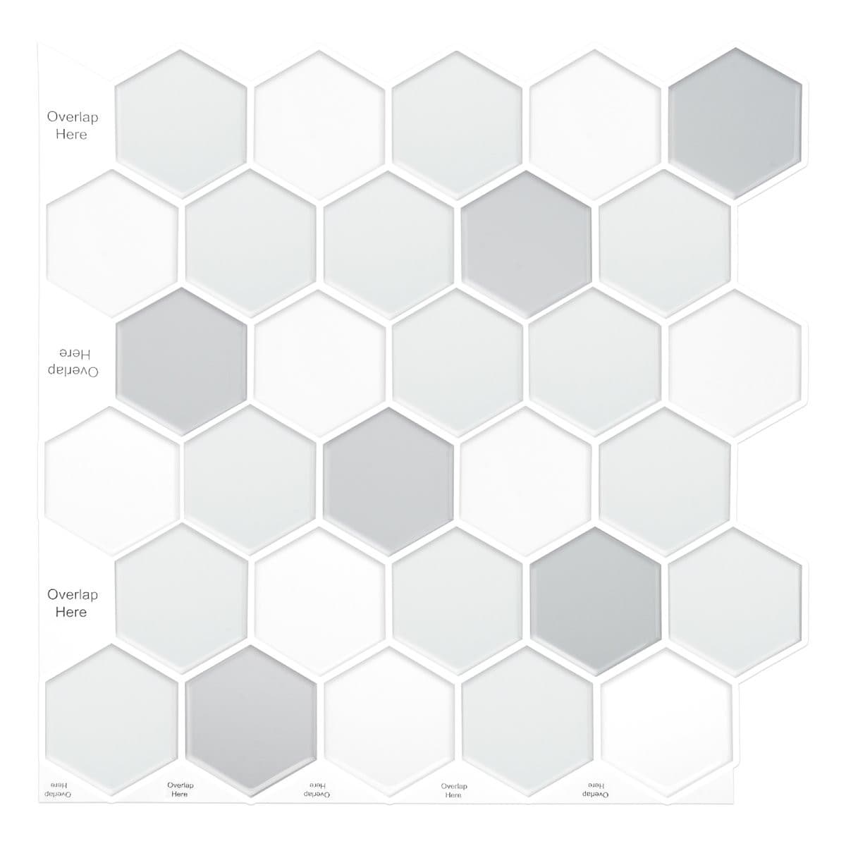 Lot de 20 Carreaux 3D Auto-Adhésifs couvrant 7,44 m²- Mosaïque Hexagonale Effet Marbre Gris Clair