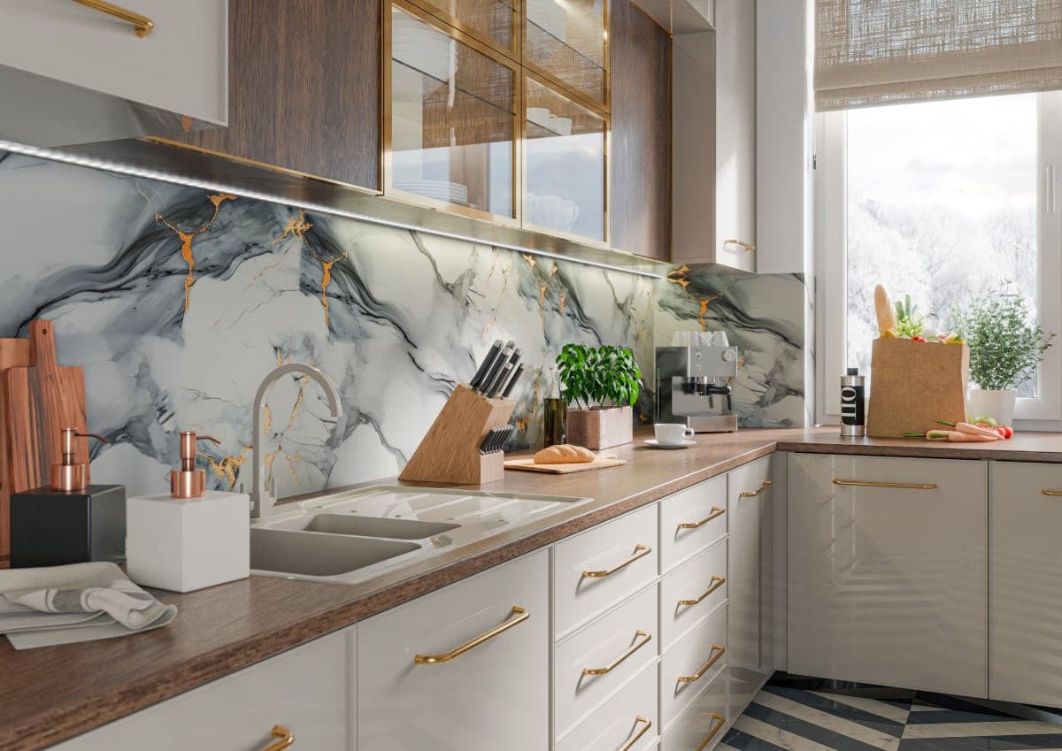 Lot de 24 panneaux en rouleau auto-adhésifs PSR-0010 couvrant 40,32m²- marbre gris et doré