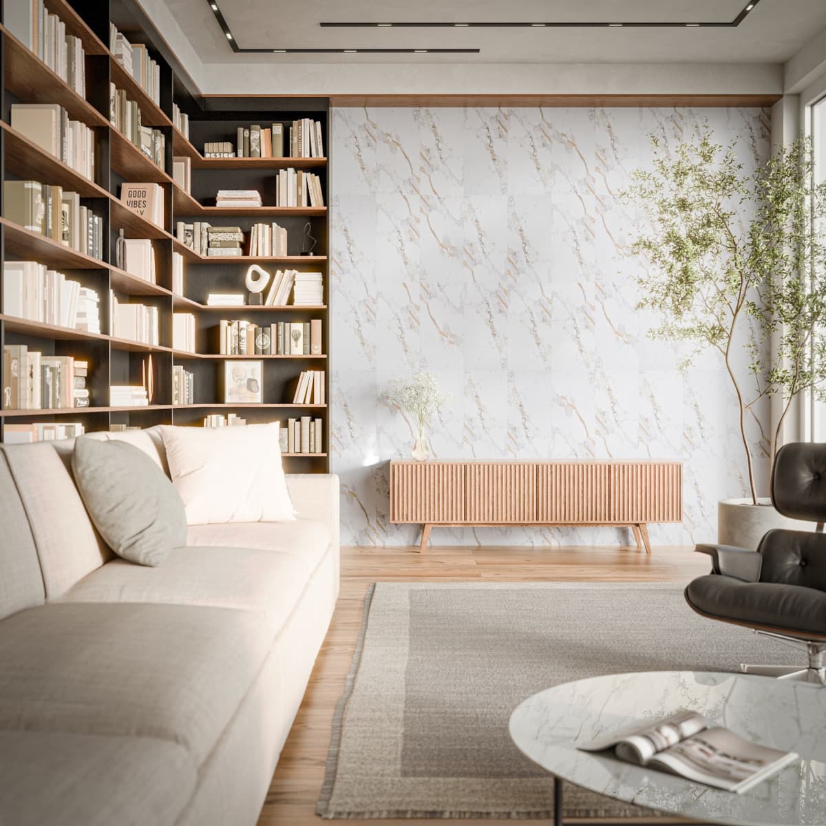 Lot de 240 carreaux décoratifs auto-adhésifs PS-008 couvrant 43,2 m²- marbre blanc doré/gris