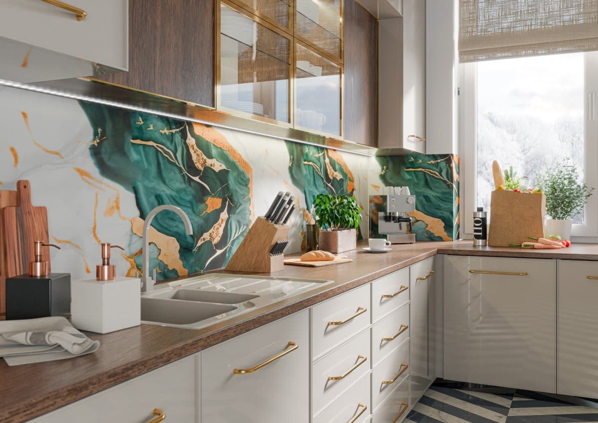 Lot de 240 carreaux décoratifs auto-adhésifs PS-009 couvrant 43,2 m²- vert émeraude avec nuances dorées