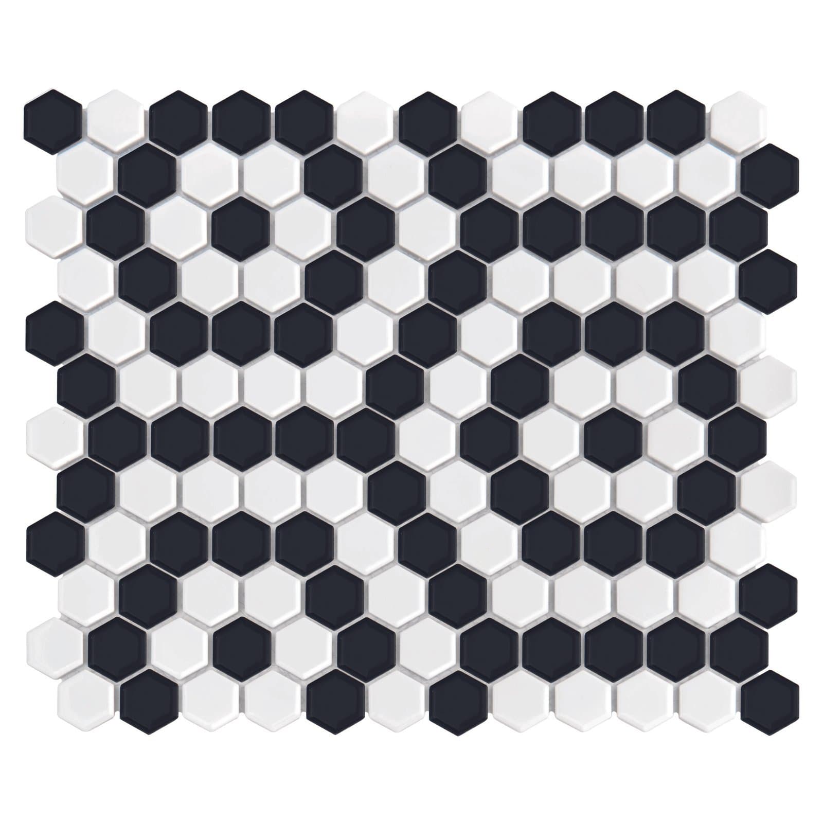 Mosaïque Mini Hexagone Noir et Blanc Nano Premium Mat